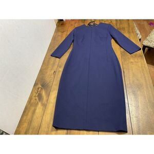 ESCADA Size 36 Deep Sea Navy Three Quarter Sleeve Sheath Lace Up Dress
